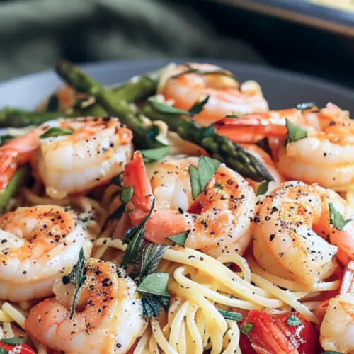 Close up of Olive Garden Shrimp Scampi​ in a bowl.