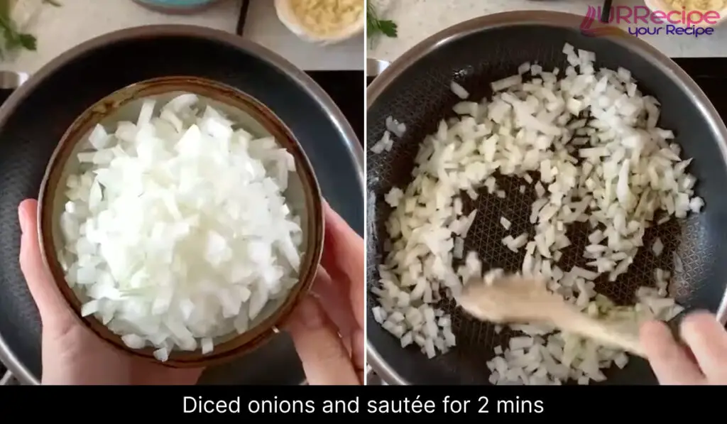 Olive oil and diced onions in the pan.