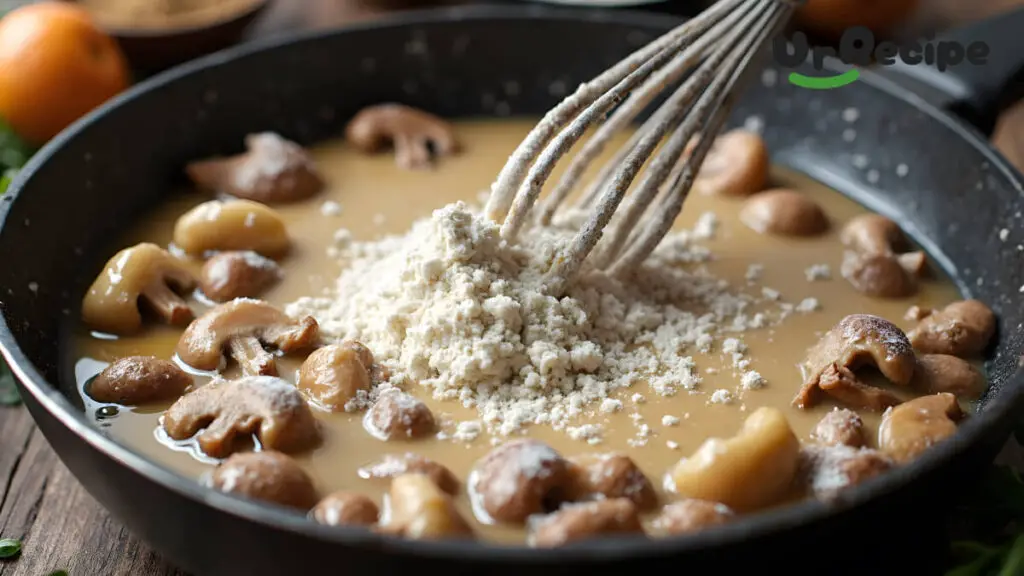 Close of cooking the mushrooms for Preparation of Texas Roadhouse Portobello Mushroom Chicken 